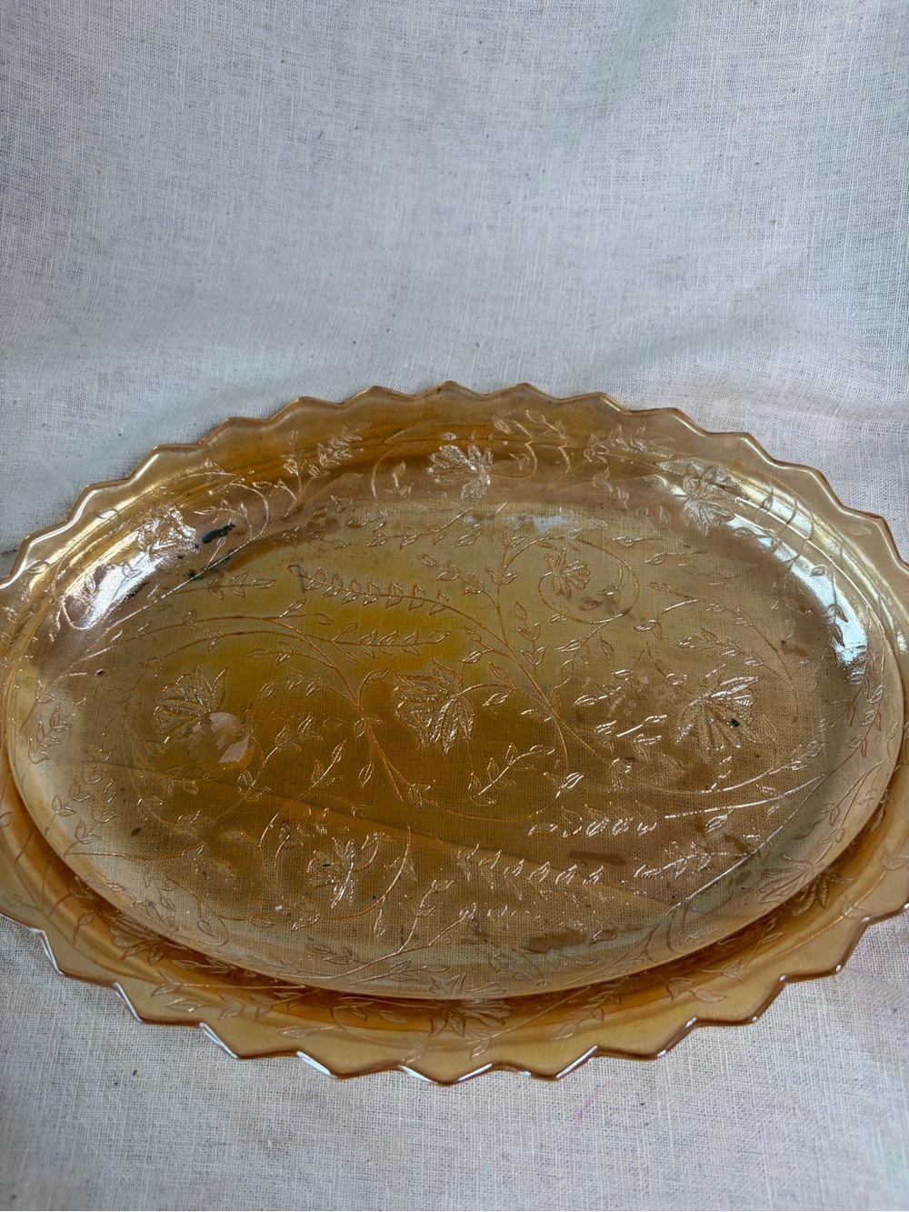 Craft Amber Floral Etched Glass Platter